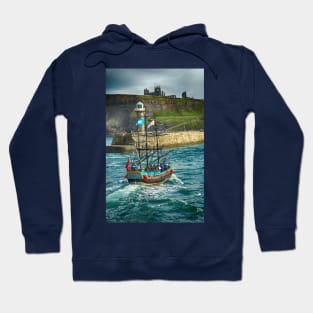 Whitby Harbour, Yorkshire. The Bark Endeavour, Nautical British coast art Hoodie